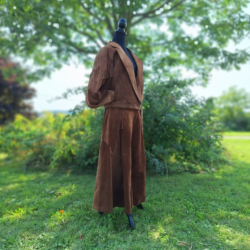 (10/12) Vintage Suede Leather Skirt & Jacket Set , The Olde Hide House , 2PCS